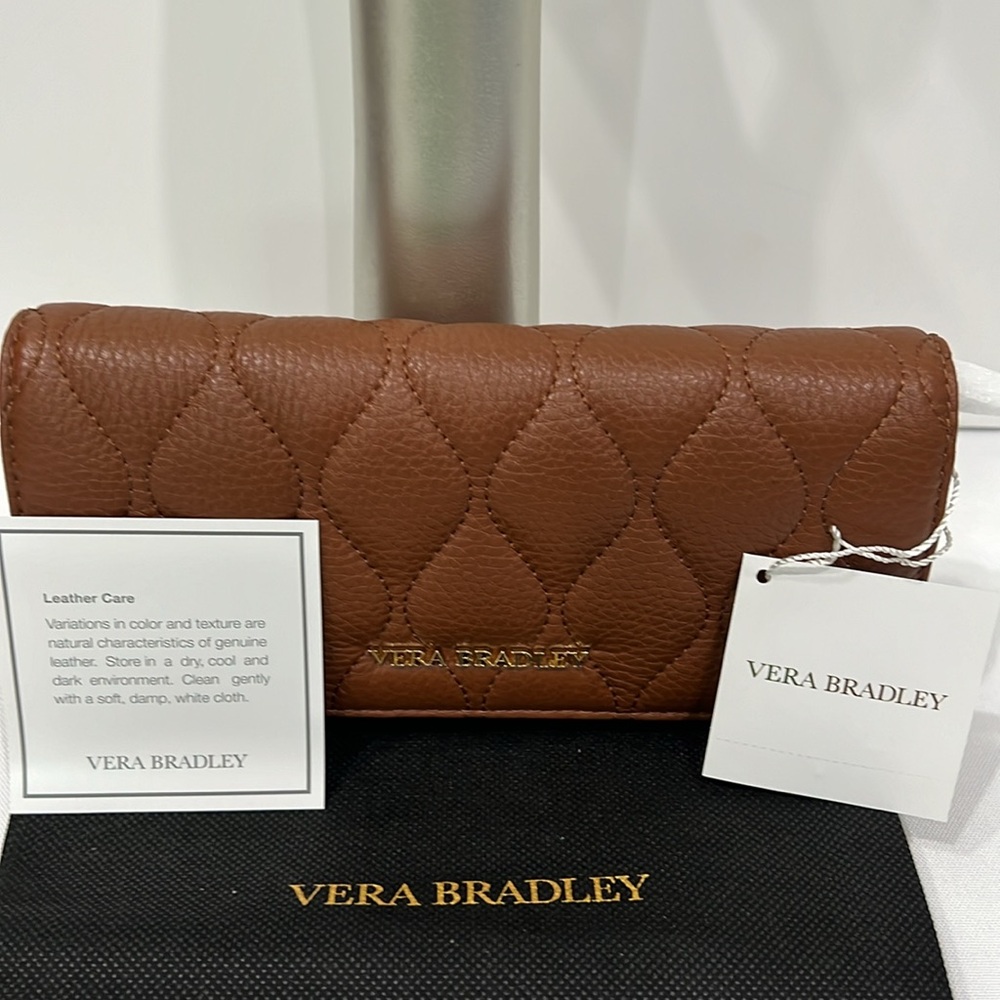 Vera Bradley Quilted Audrey Wallet Cognac Genuine Leather